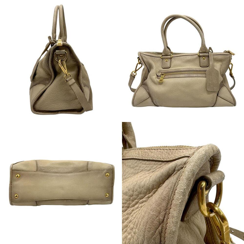 Prada Shoulder Bag Beige Leather Gold 2way